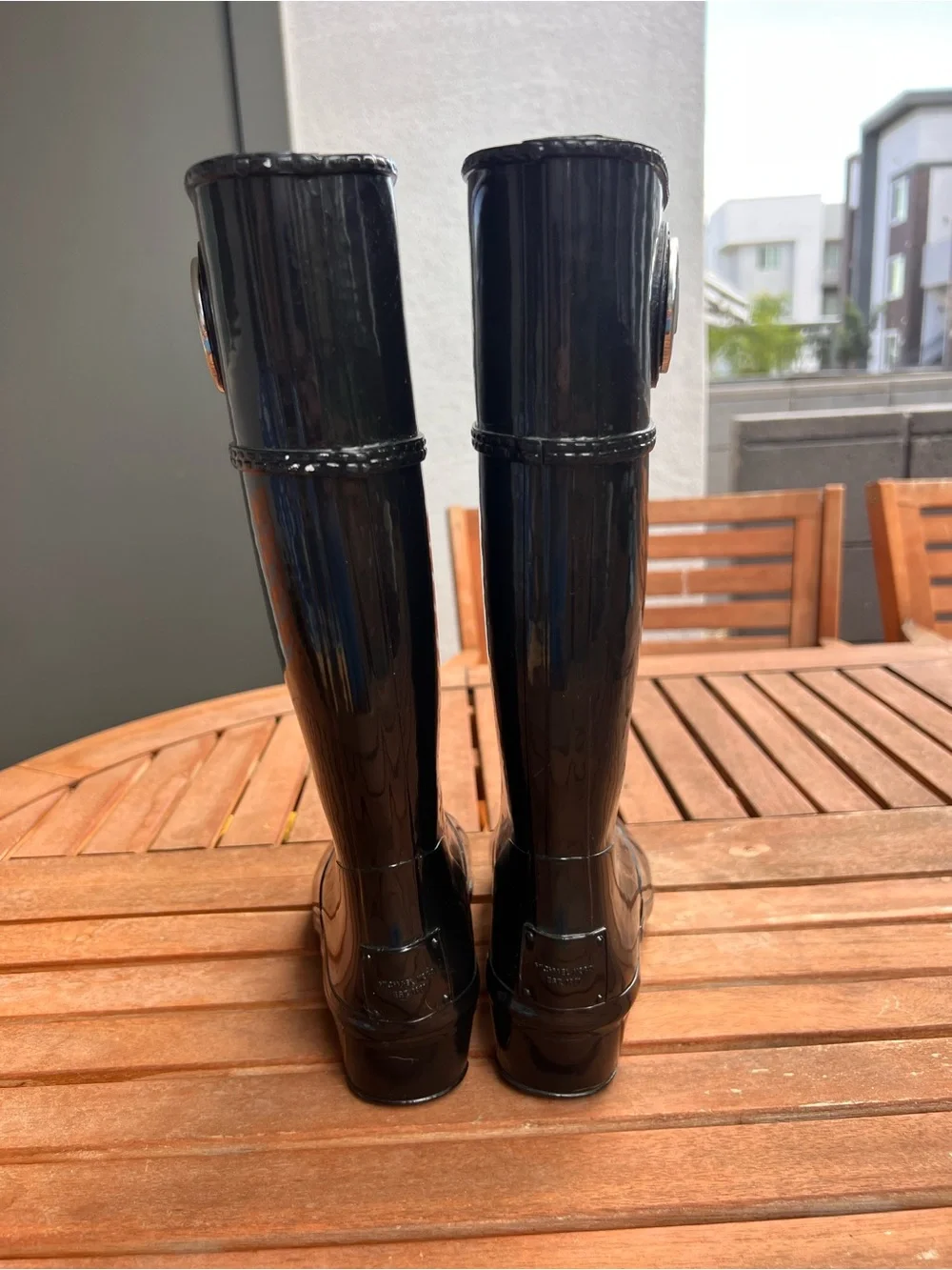Michael Kors Black Patent Rain Boots with MK Logo